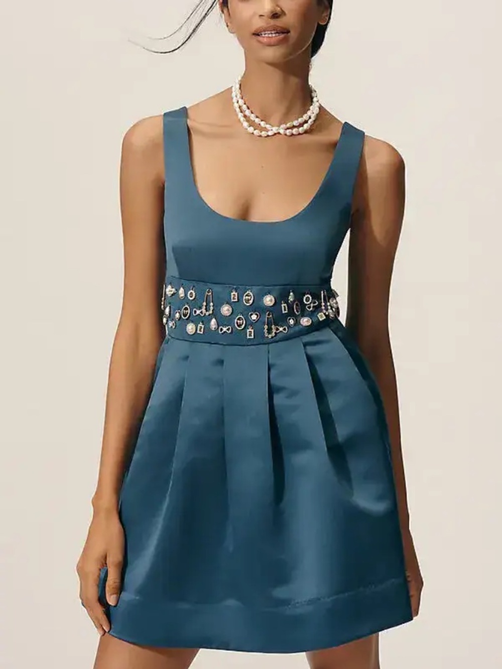 Anthropologie Maeve Satin Belted Charm Mini Dress in MIDNIGHT SAIL nwt XXS